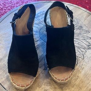 Toms black suede wedge sandals 8